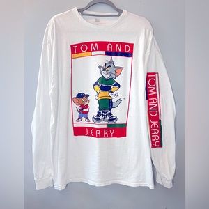 Men’s White Tom and Jerry Graphic Long Sleeve Tee size XL
